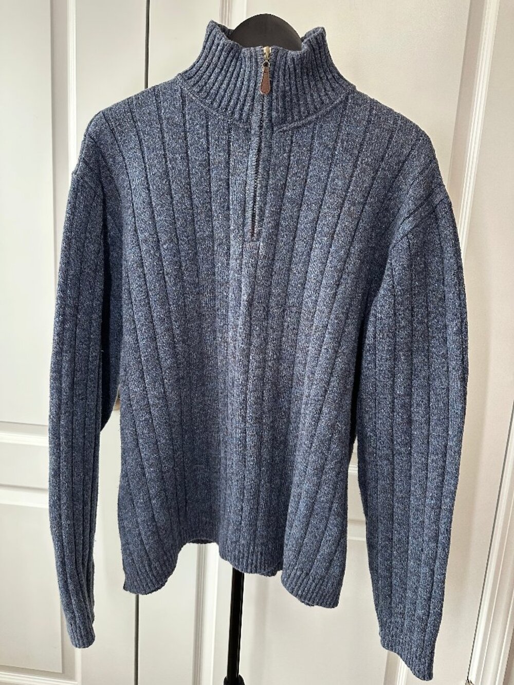Oscar de la Renta Ribbed Quarter-Zip Sweater | Men's XXL | Blue Heather